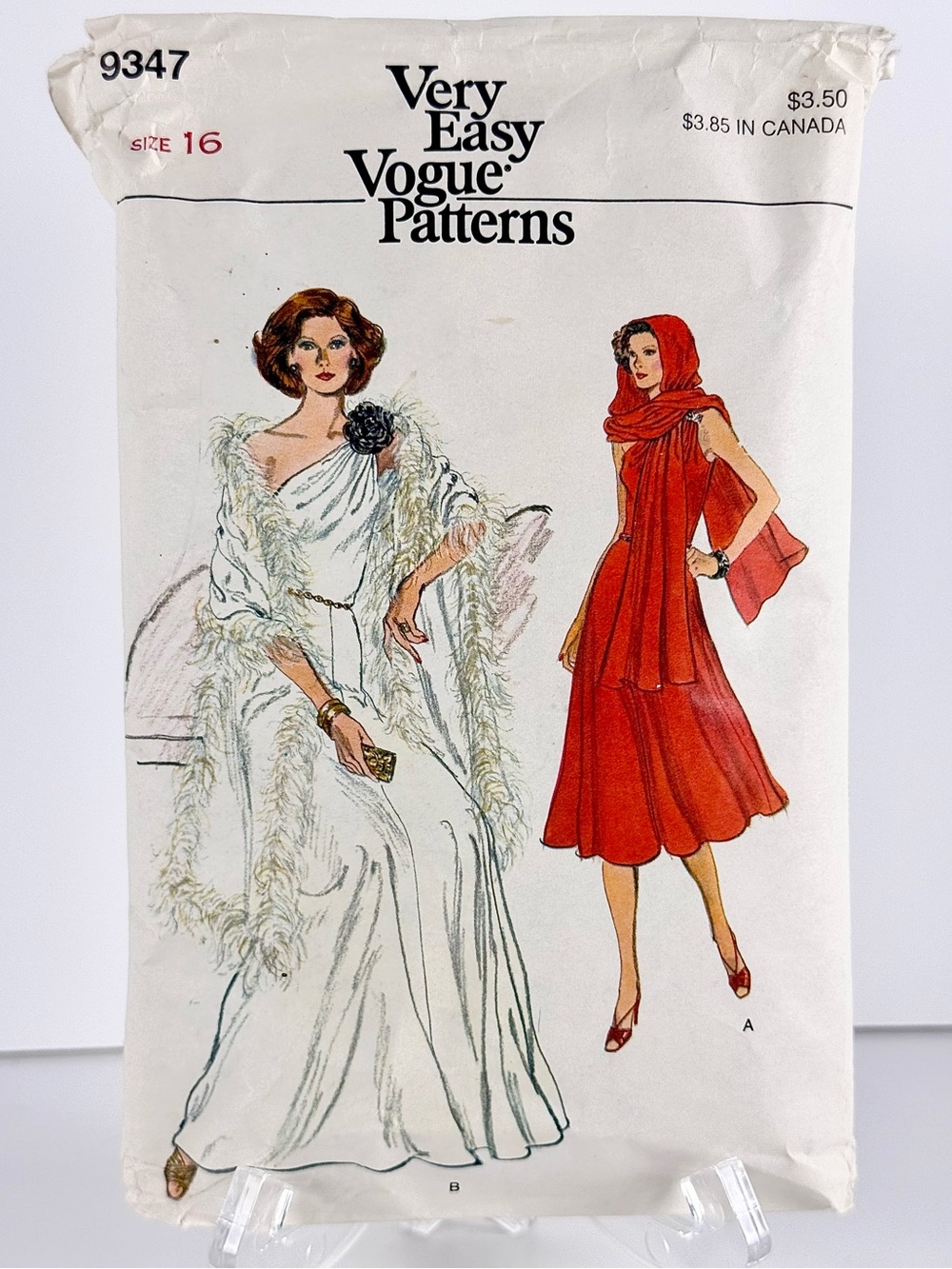 Vintage Vogue Evening Dress & Stole Sewing Pattern 9347 Size 16, Cut